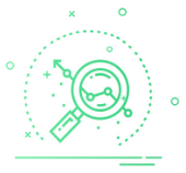 green magnifying glass with business growth dots