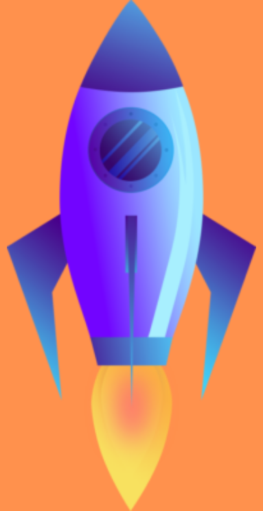 rocket taking off cartoon with orange background